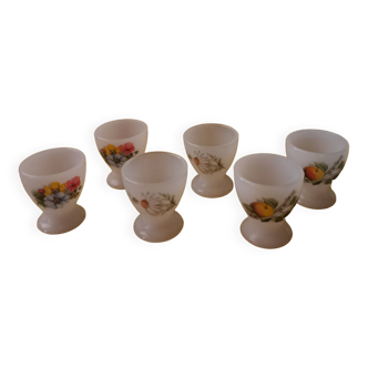 Set of 6 Arcopal egg cups - mismatched patterns