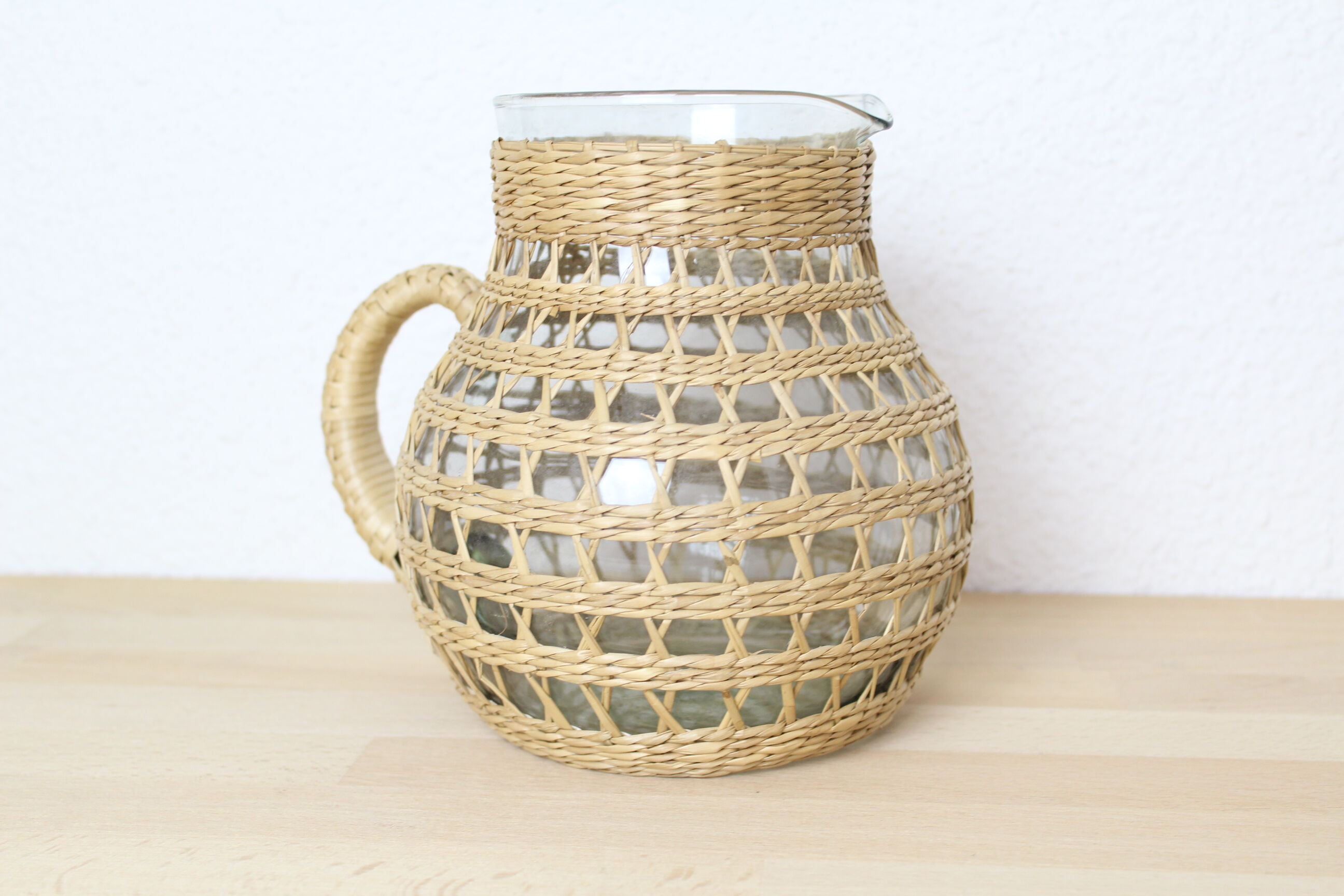 Wicker/rattan pitcher and glass