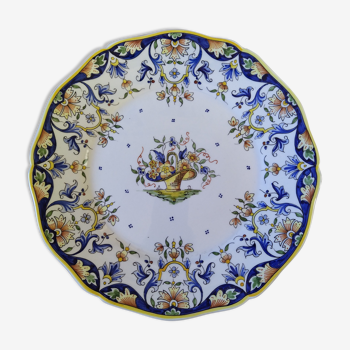 Assiette décorative en faience de Desvres signature René Delarue