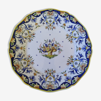 Decorative plate in Desvres earthenware signature René Delarue