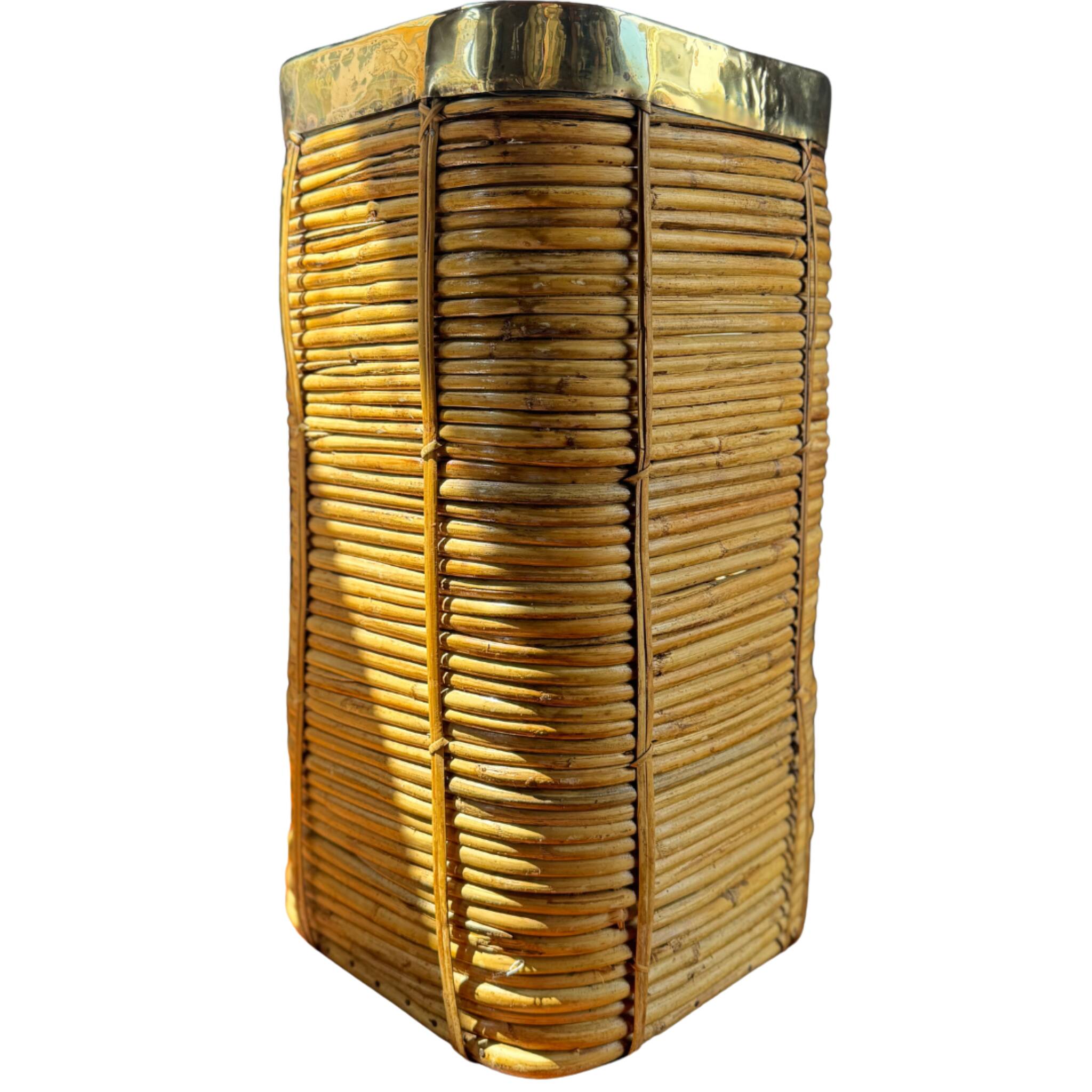 Rattan & Brass Planter | Italy 1970s