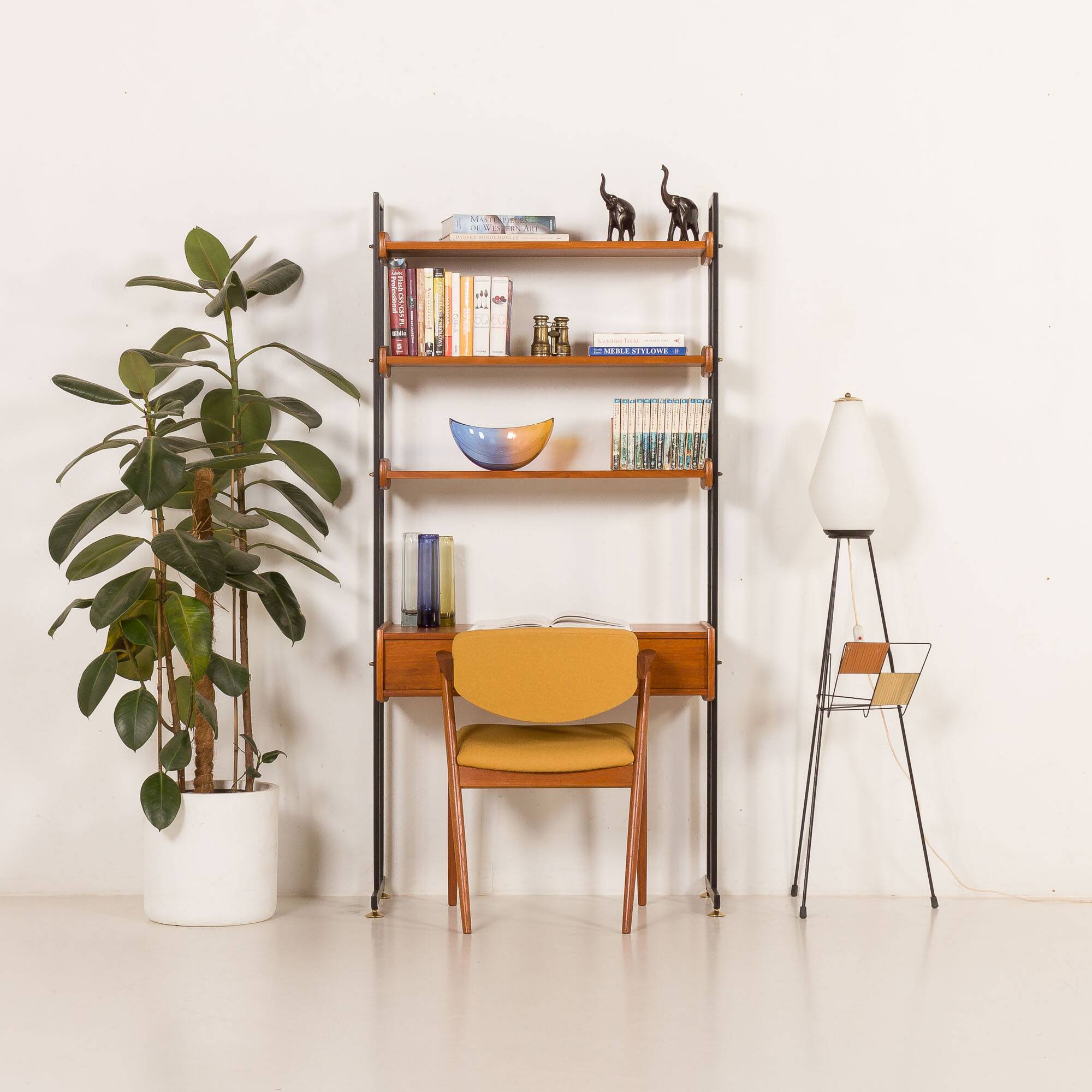 Italian mid-century desk shelving unit in teak, 1960s