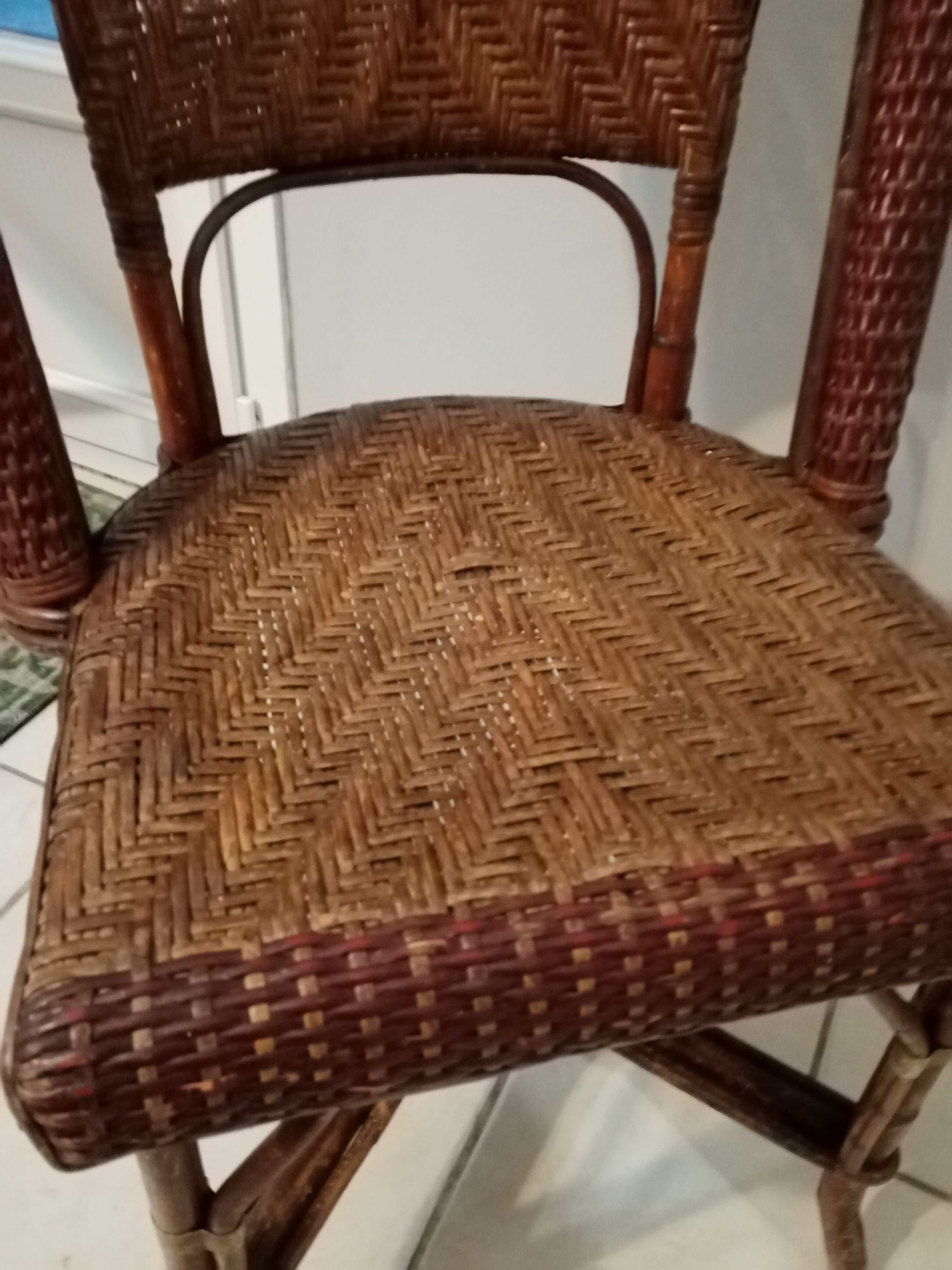 Old rattan bistro chair ROUSSEAU with plate