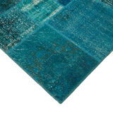 Hand-knotted oriental overdyed 169 cm x 243 cm turquoise patchwork carpet
