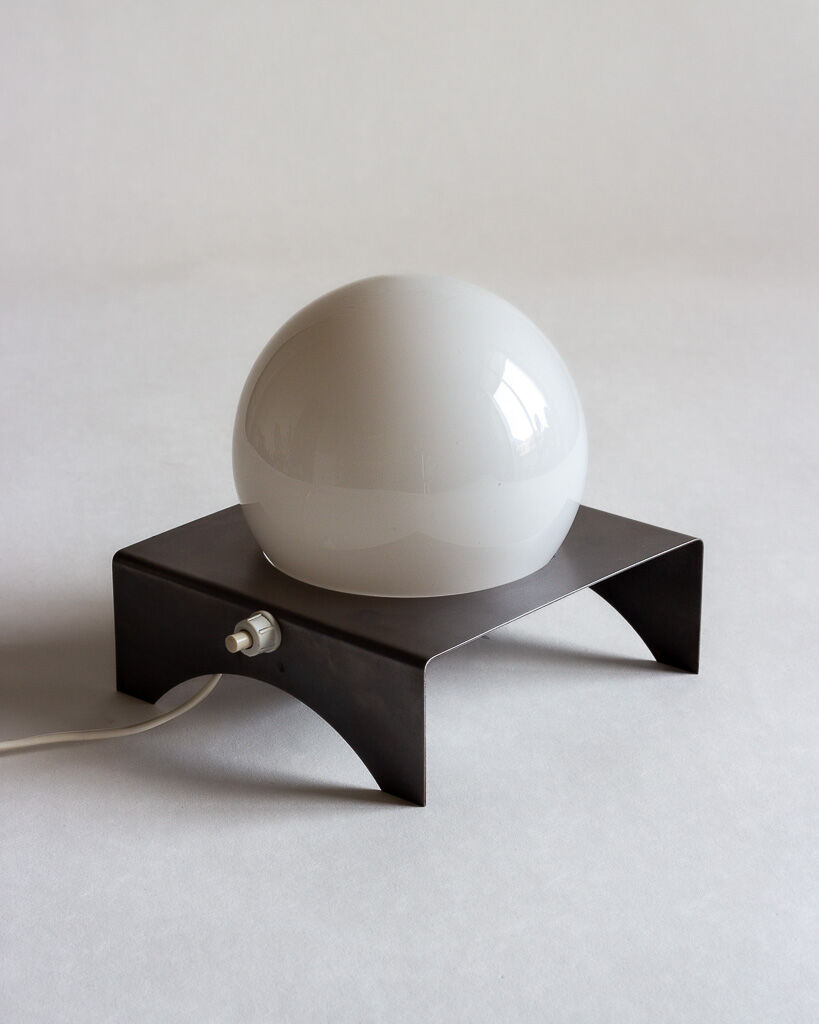 Wall lamp or table lamp in steel and opaline, France, 80s