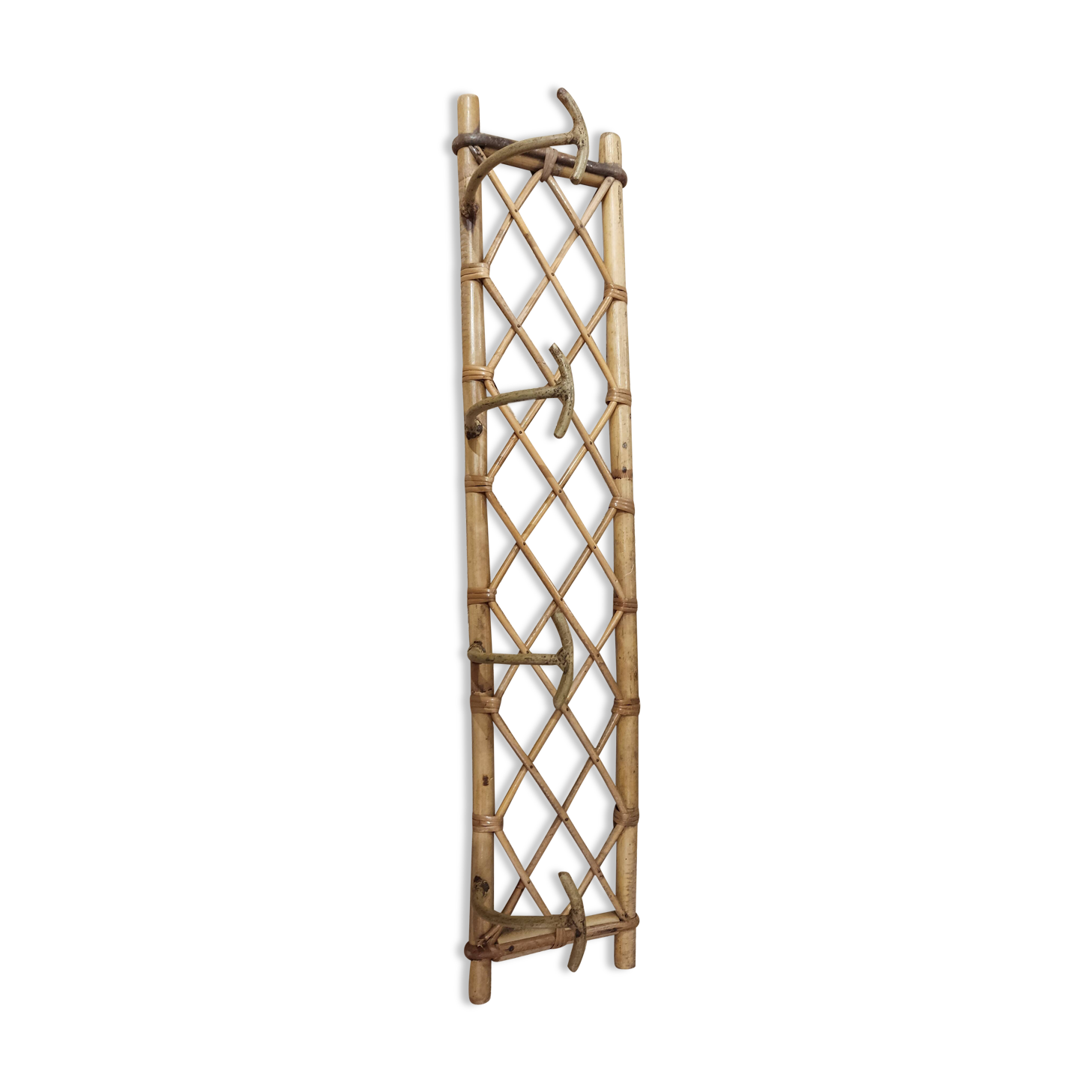 Bamboo and wicker wall coat rack