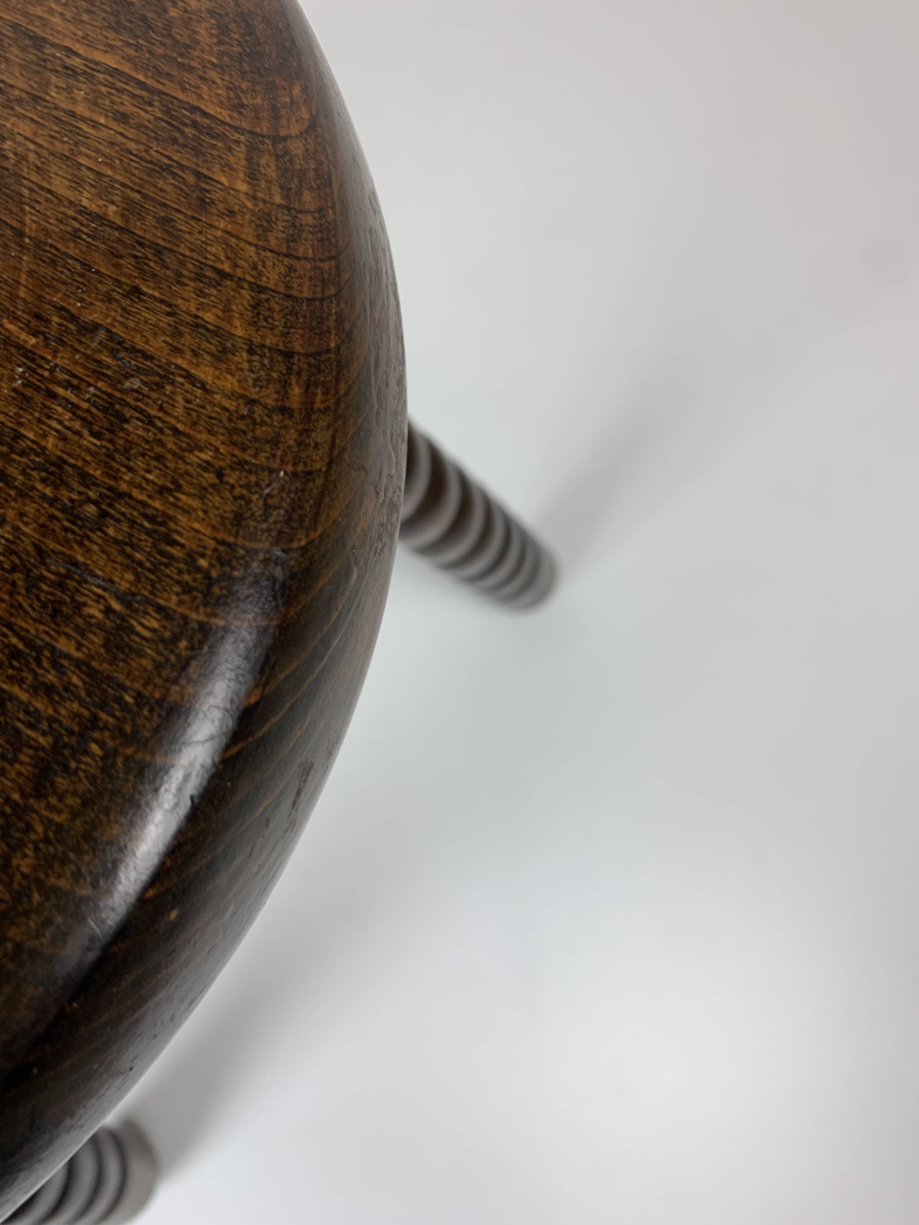 Pair of 2 midcentury brutalist modernist wood turned stools, ca 1950s