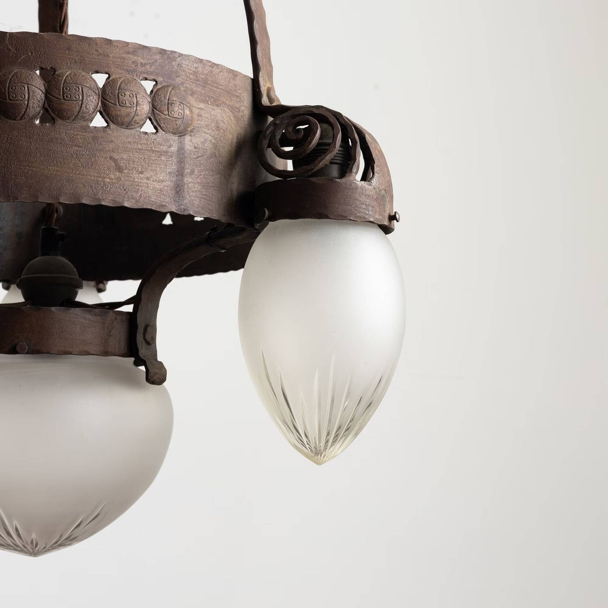 Vintage Swedish Iron Glass Chandelier Ceiling Lamp by Böhlmarks