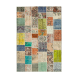 Handmade anatolian overdyed 206 cm x 297 cm multicolor patchwork carpet