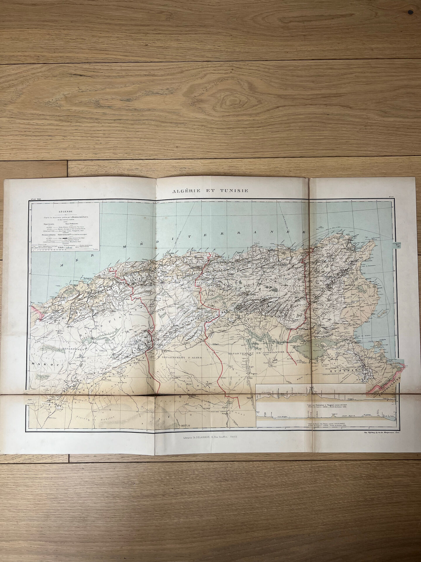 Carte ancienne Algérie et Tunisie 72,5x47cm