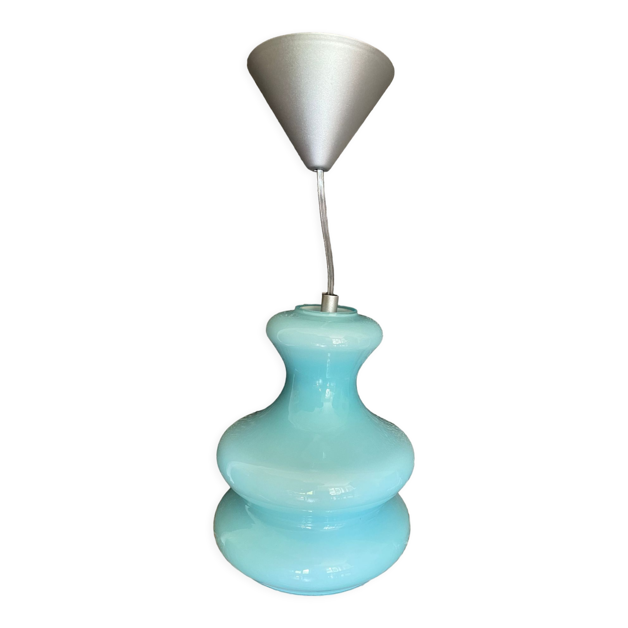 Vintage pendant lamp in blue opaline