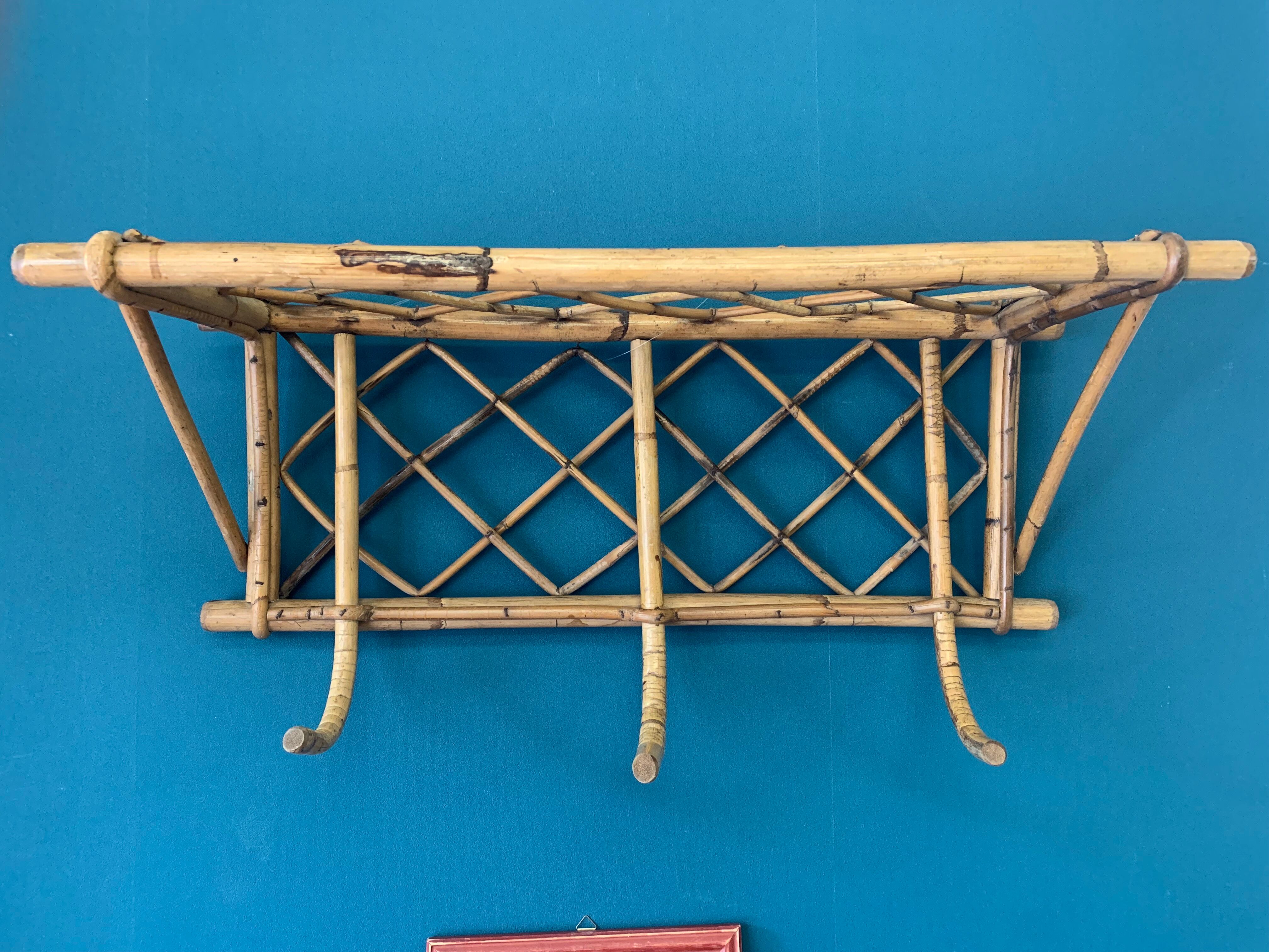 Rattan wall coat rack