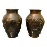 2 grand vases Japonais en bronze Dai Nihon Yoshida zō Japon Meiji 19ème siècle