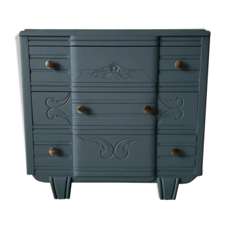 Commode Art Deco peinte en bleu profond mat