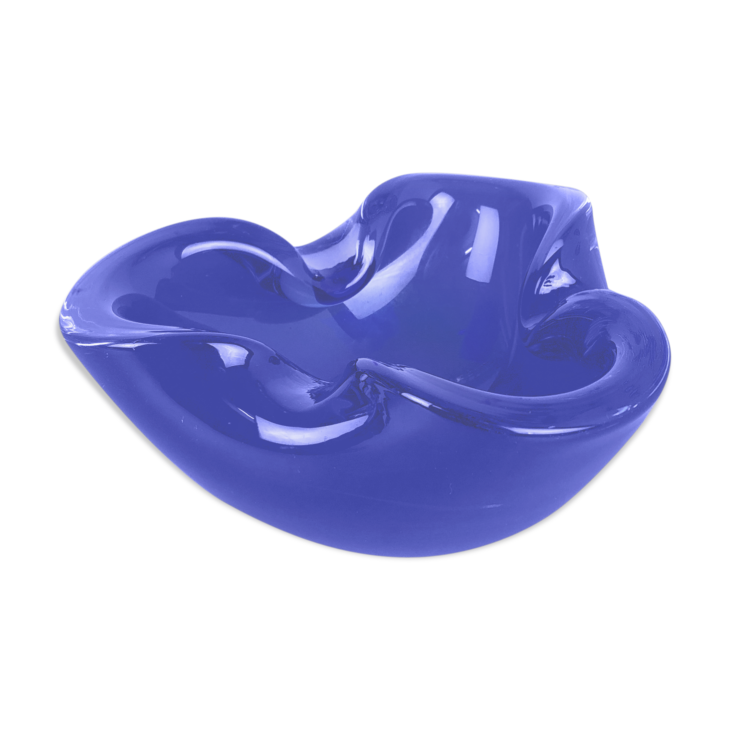 Heavy Murano Glass "Blue" Bowl Element Shell Ashtray Murano, Italy, 1970s