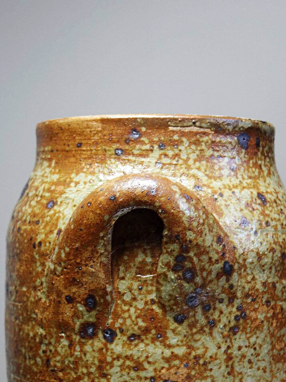 Decorative pot for spices in vintage Baudat style glazed artisanal stoneware.