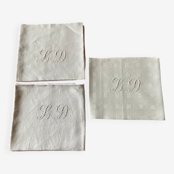 3 monogrammed napkins