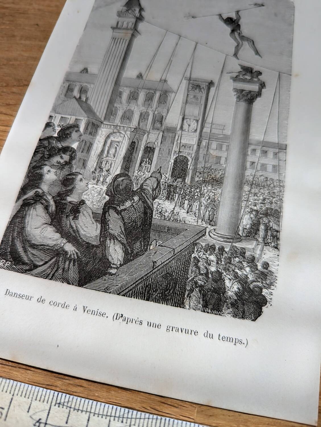 Printed in 1878, Rope Dancers in Venice, Italy.