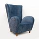 Paire de fauteuils à dossier haut italiens Paolo Buffa en velours bleu et chenille.