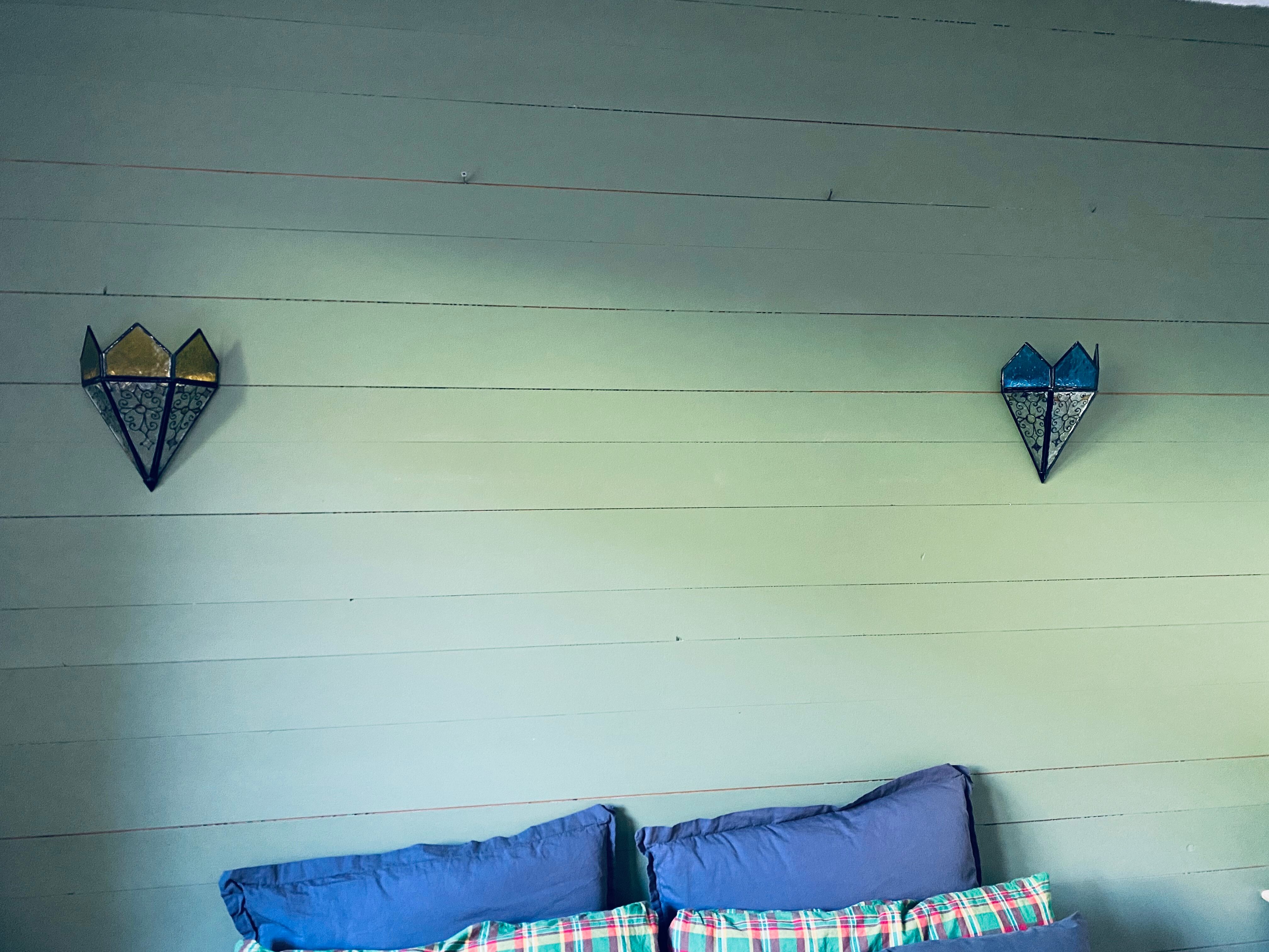 Wall lantern with stained glass windows