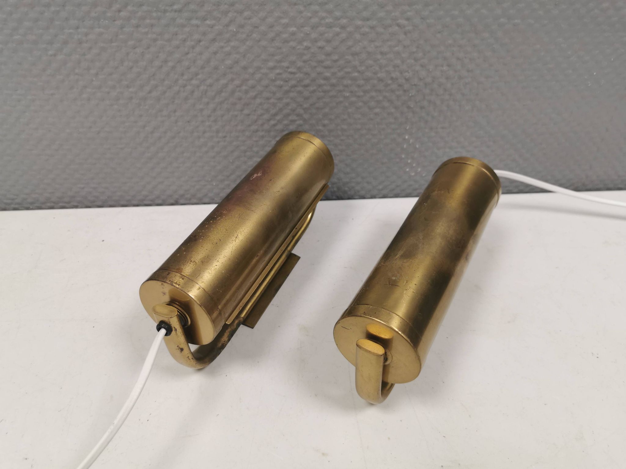 Brass wall lamps with adjustable shades, 1950-60s Denmark