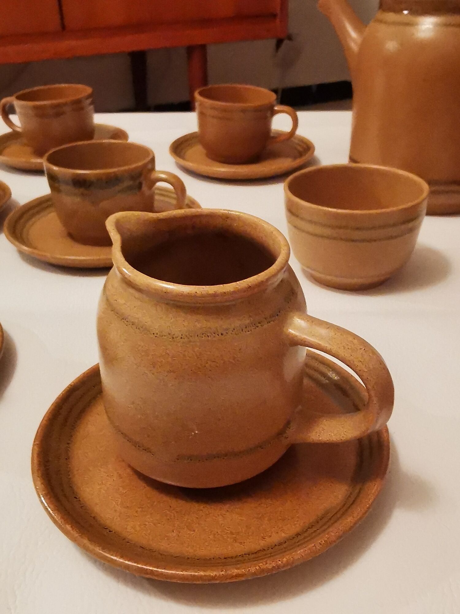 Coffee service or tea in Sarguemine sandstone from the 'Art Workshop of Lorraine'