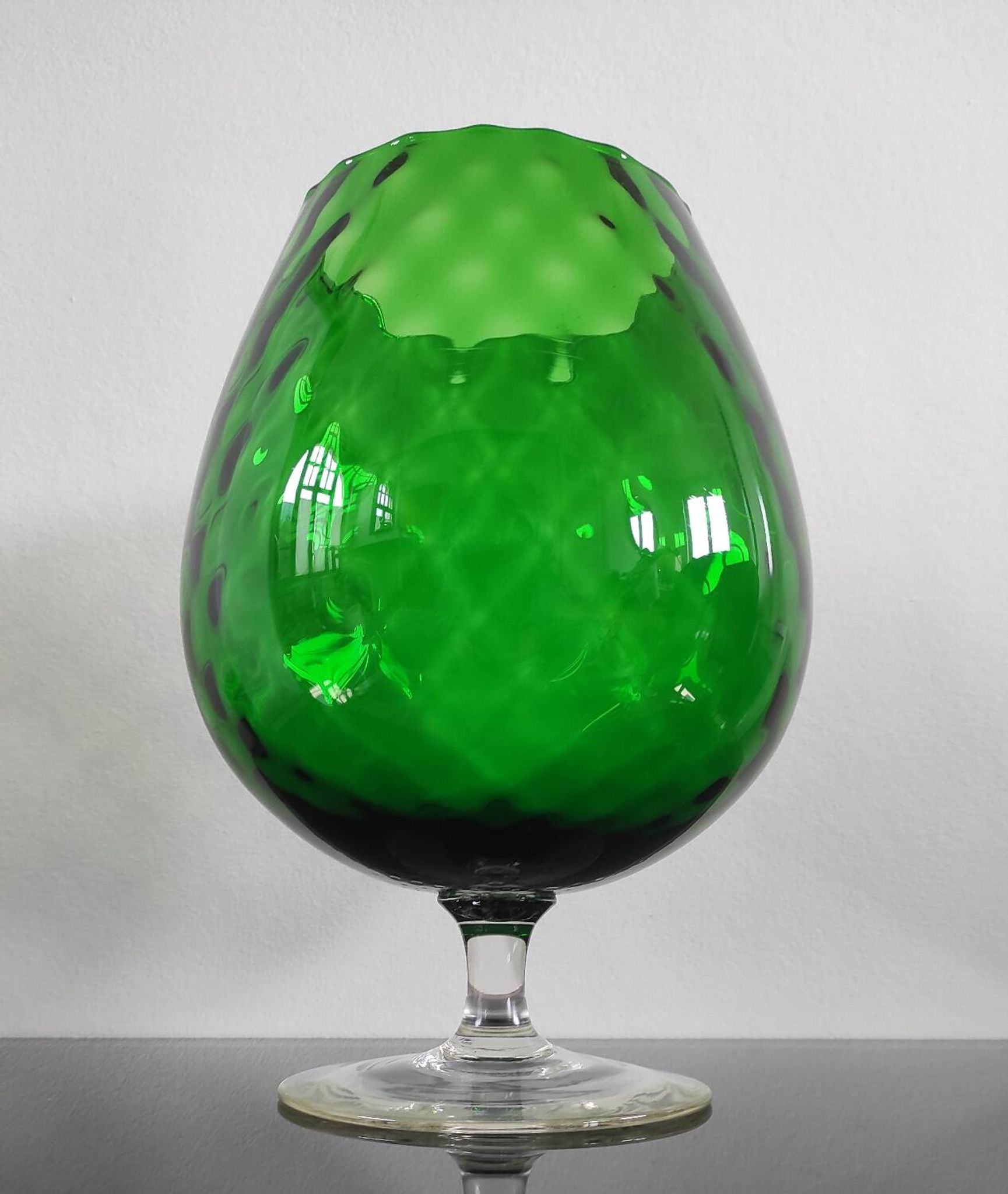 XXL vintage Cognac vase blown glass from Empoli, Italy in emerald green.