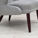 1960s, Danish "Teddy chair" with stool, reupholstered, wool, teak wood.