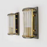 Pair of Art Deco style wall lights, brass, metal and glass GS model Vadisa. 1970s
