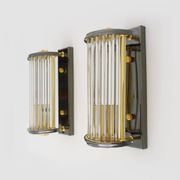 Pair of Art Deco style wall lights, brass, metal and glass GS model Vadisa. 1970s