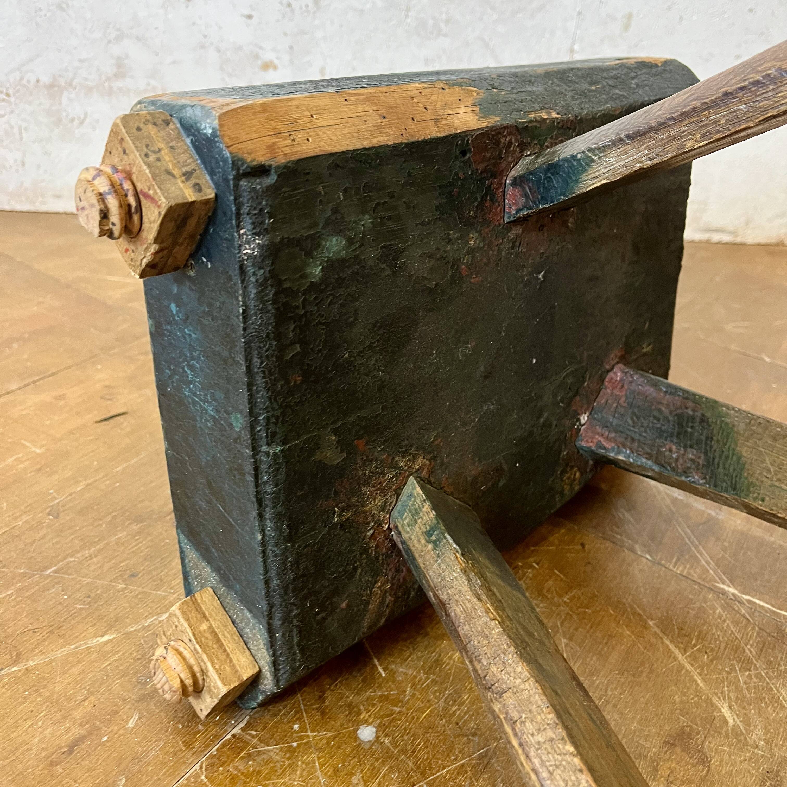 Constructivist wooden stool, folk art.