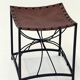 French elegant vintage stool with black metal and brown leather