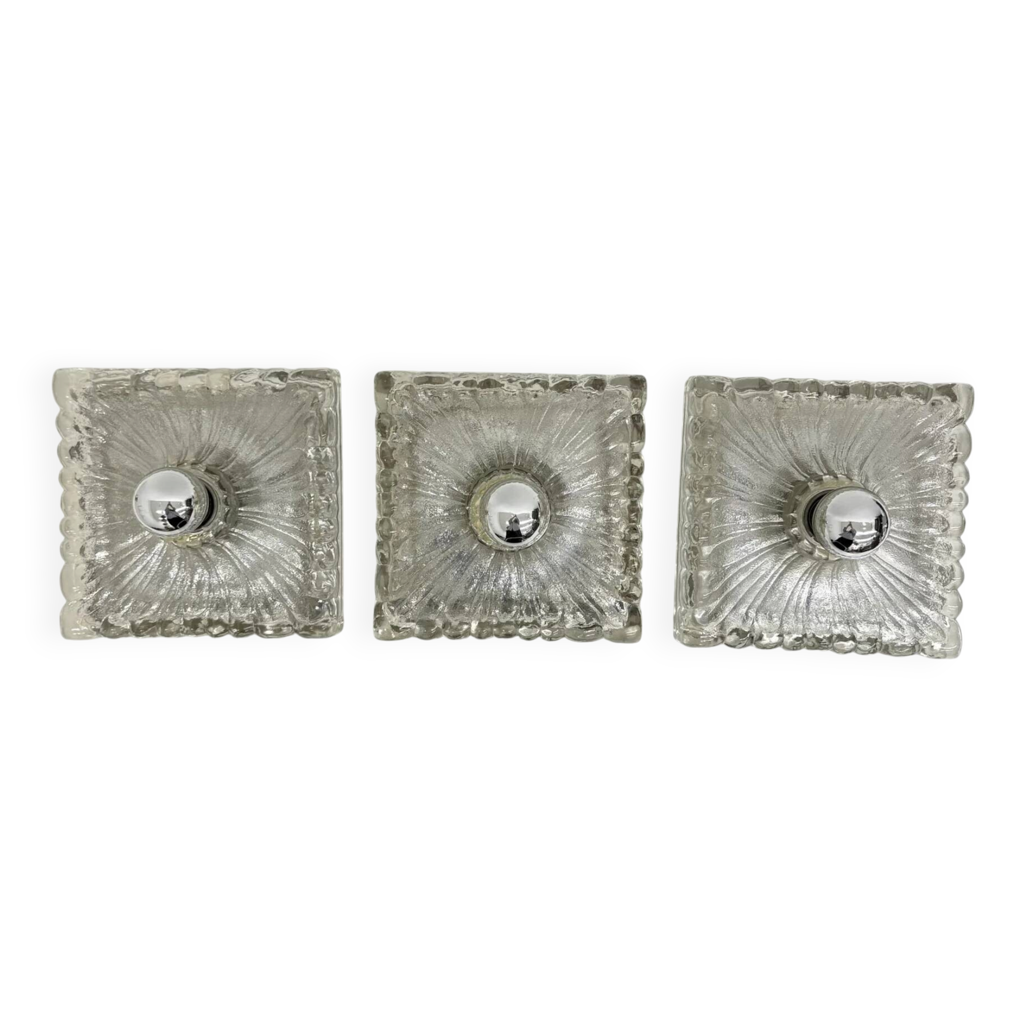 Hustadt Leuchten ice glass wall lamp sconce set of 3, 1970s Germany
