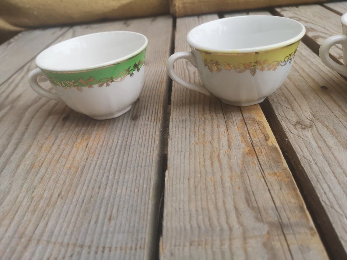 4 badonviller coffee cups colorful and golden decor