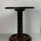 Brutalist Wood Turned Wine Press Side Table in the style of Charles Dudouyt