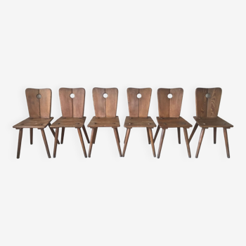 Suite of 6 savoyard solid wood chairs, circa 1950