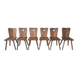 Suite of 6 savoyard solid wood chairs, circa 1950