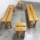 Set of 2 benches and 2 stools in pine, 1970s mountain style.