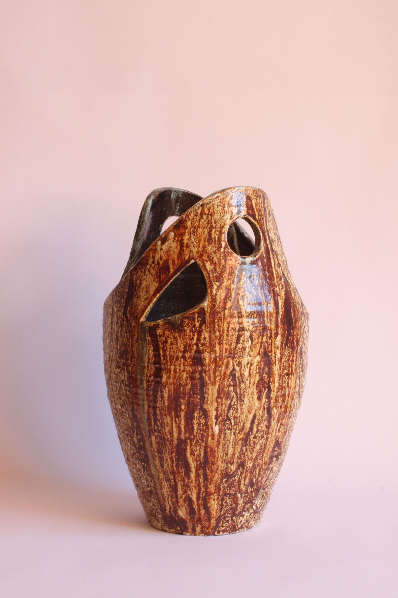 Freeform open worked vase by "Les potiers d'Accolay", France 1970s.