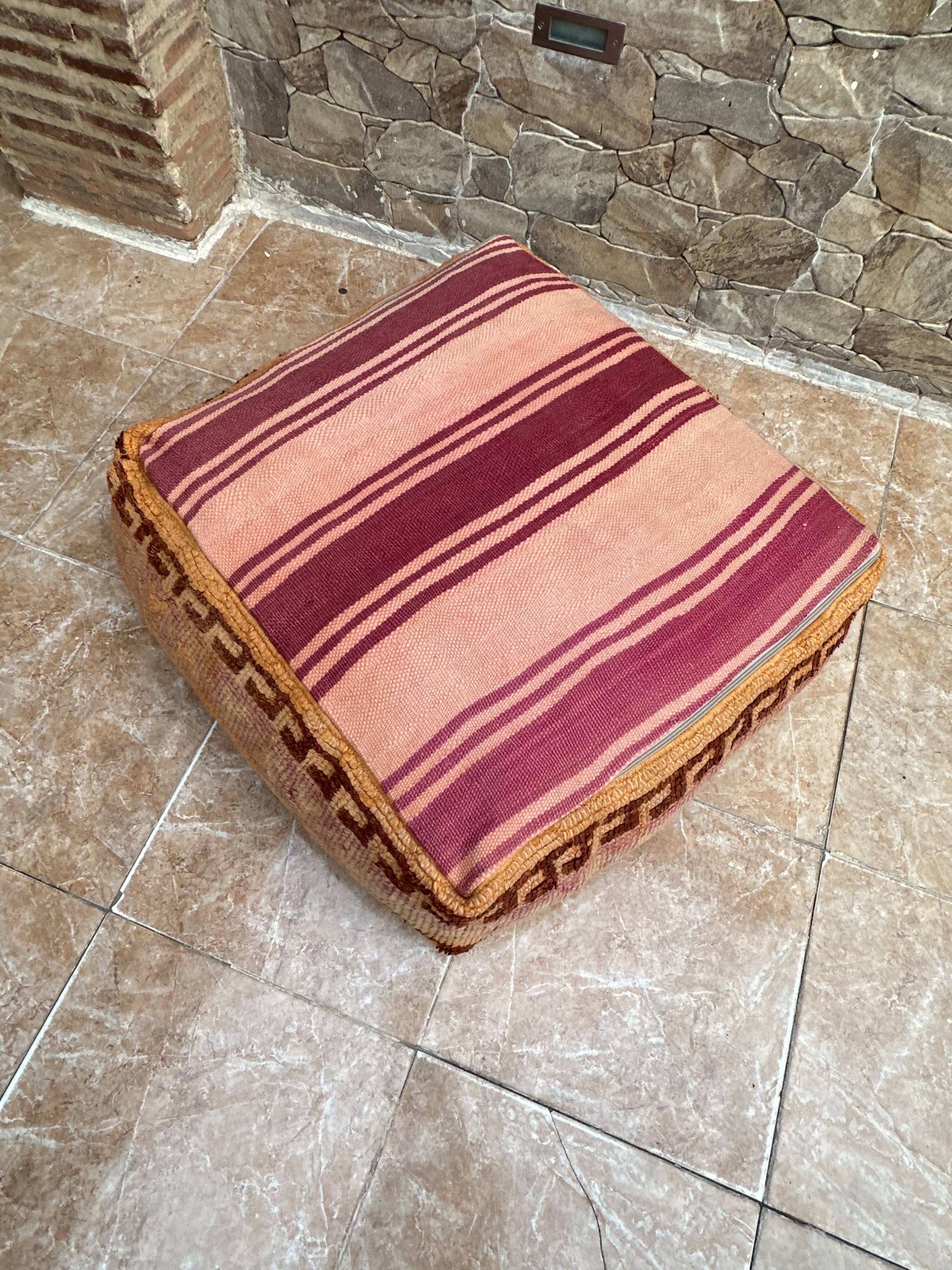 Handmade Berber Kilim pouf, floor cushion.