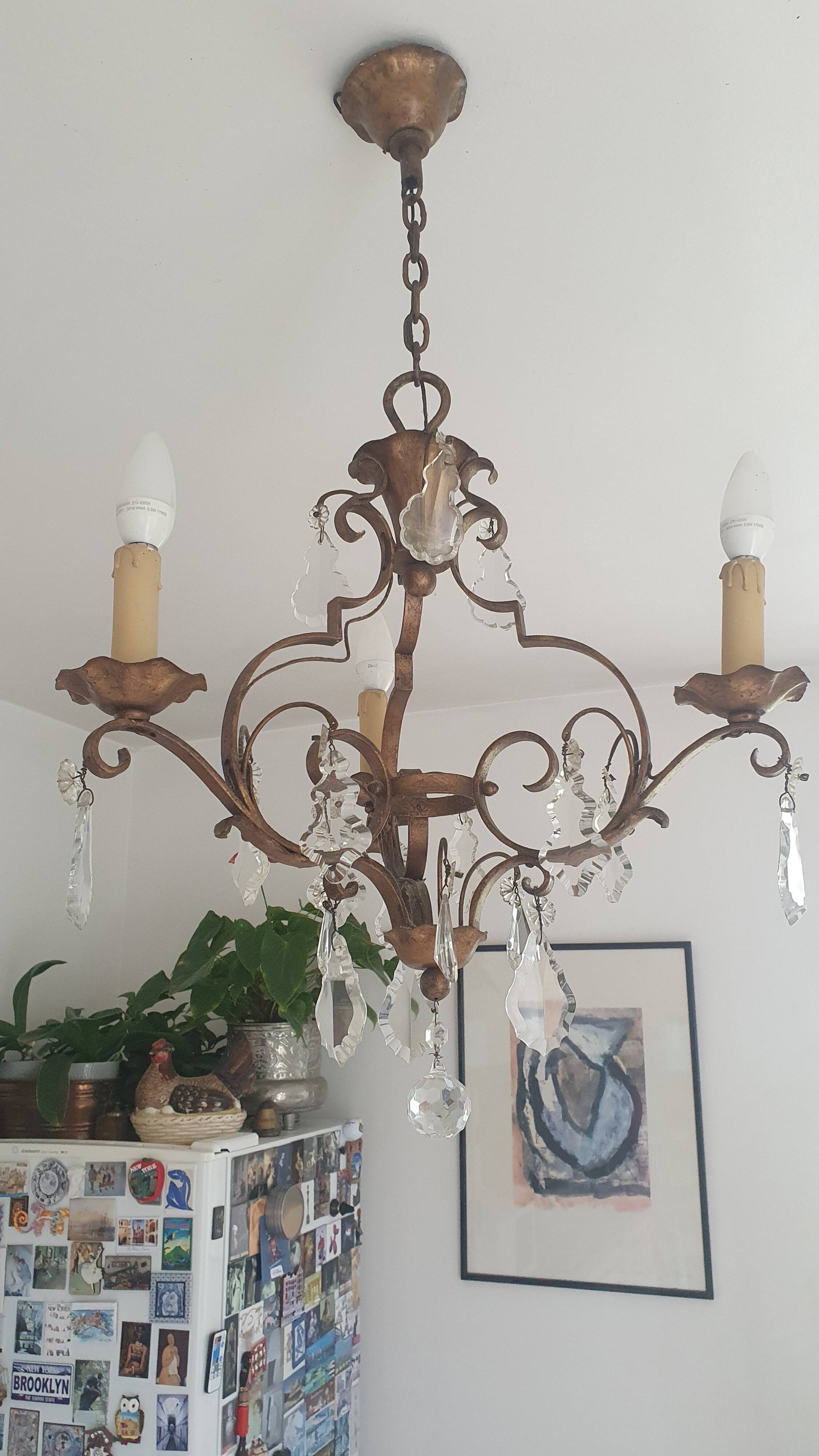 Bronze chandelier with crystal pendants