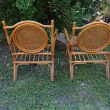 Duo of vintage rattan armchairs