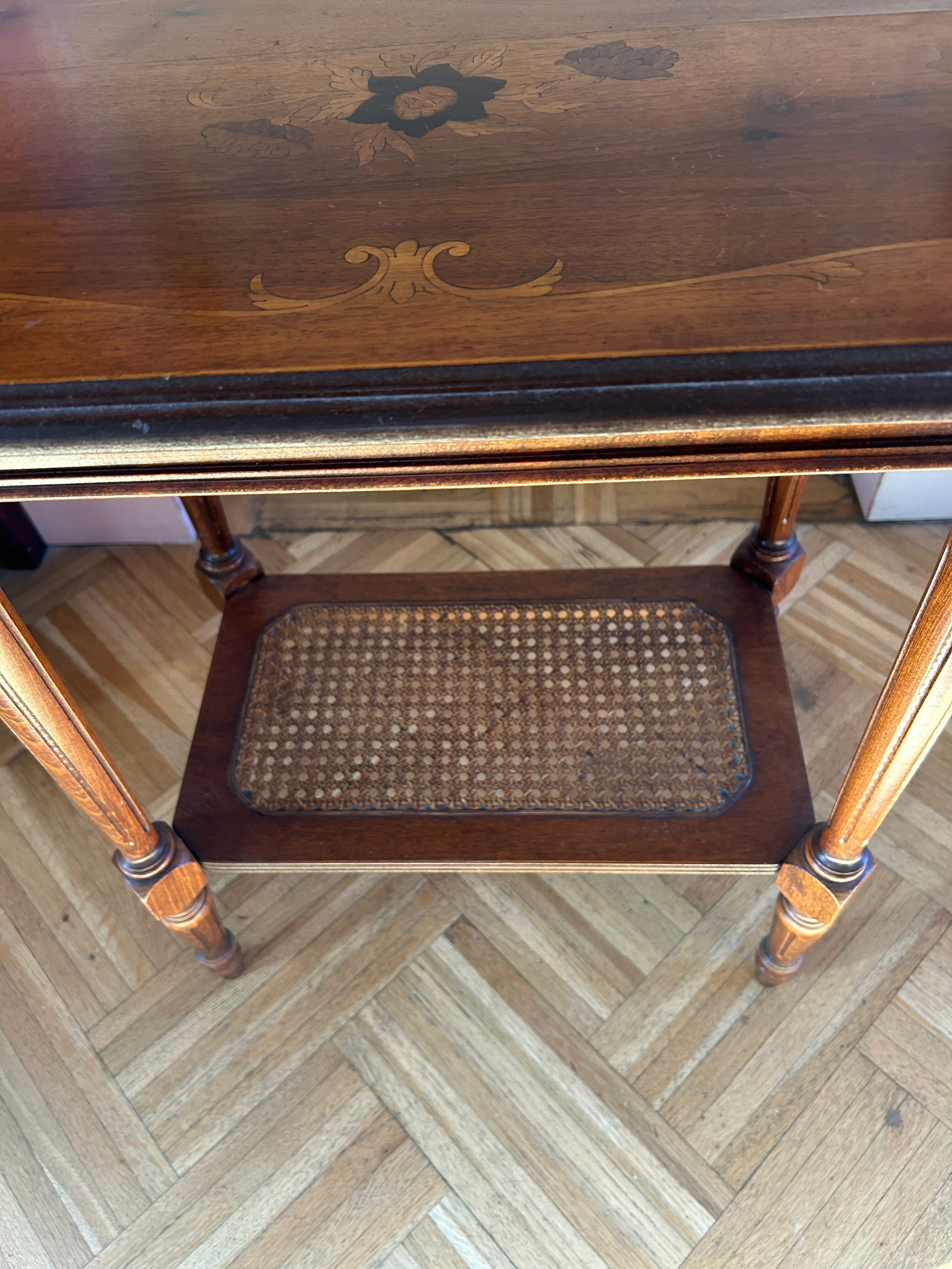 Napoleon III gueridon in floral marquetry and caning
