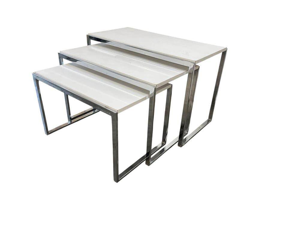 Ensemble de 3 tables gigognes vintage / tables d'appoint en chrome/marbre