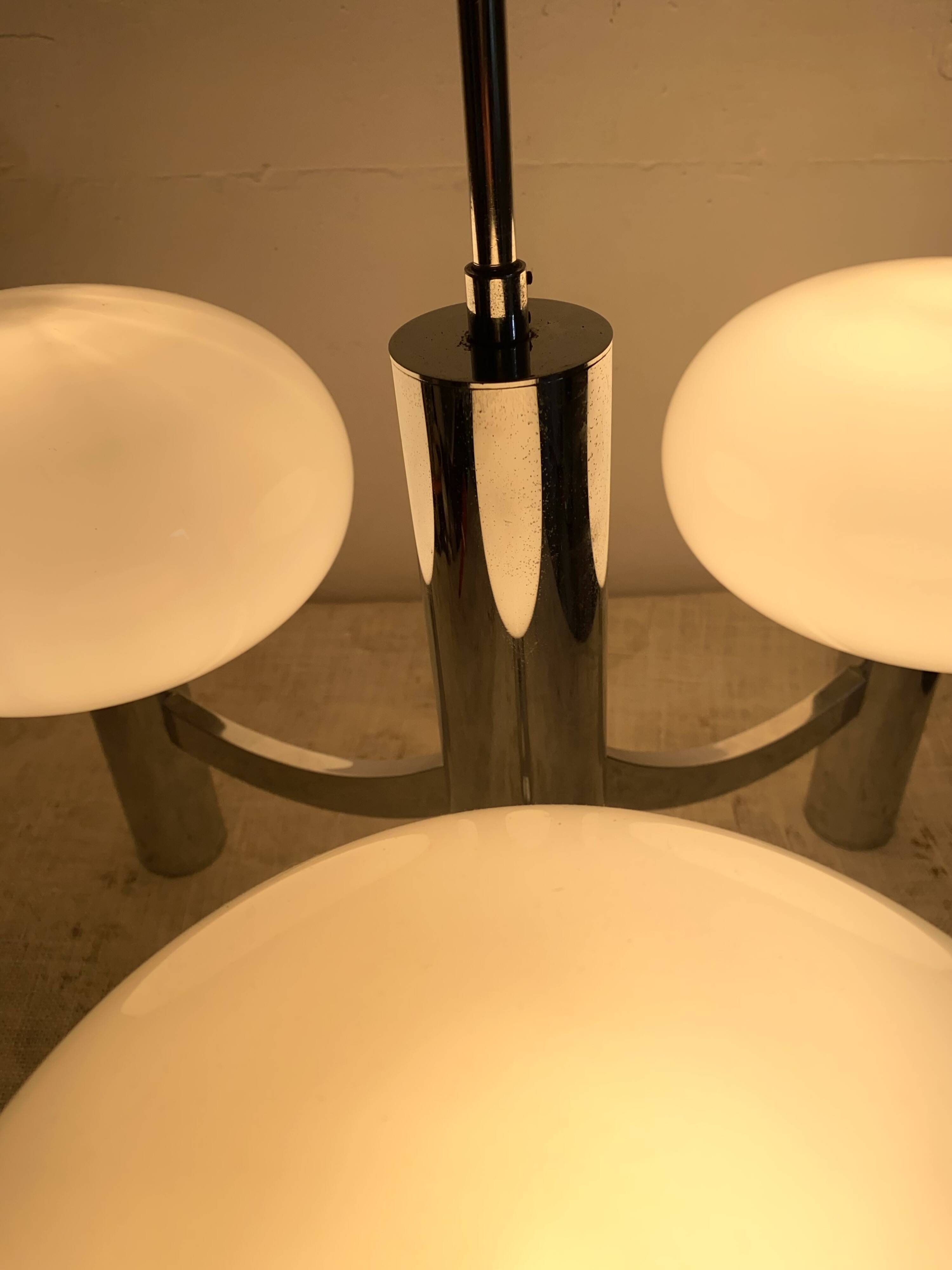 Space age glass and chrome chandelier, Italian design 1970