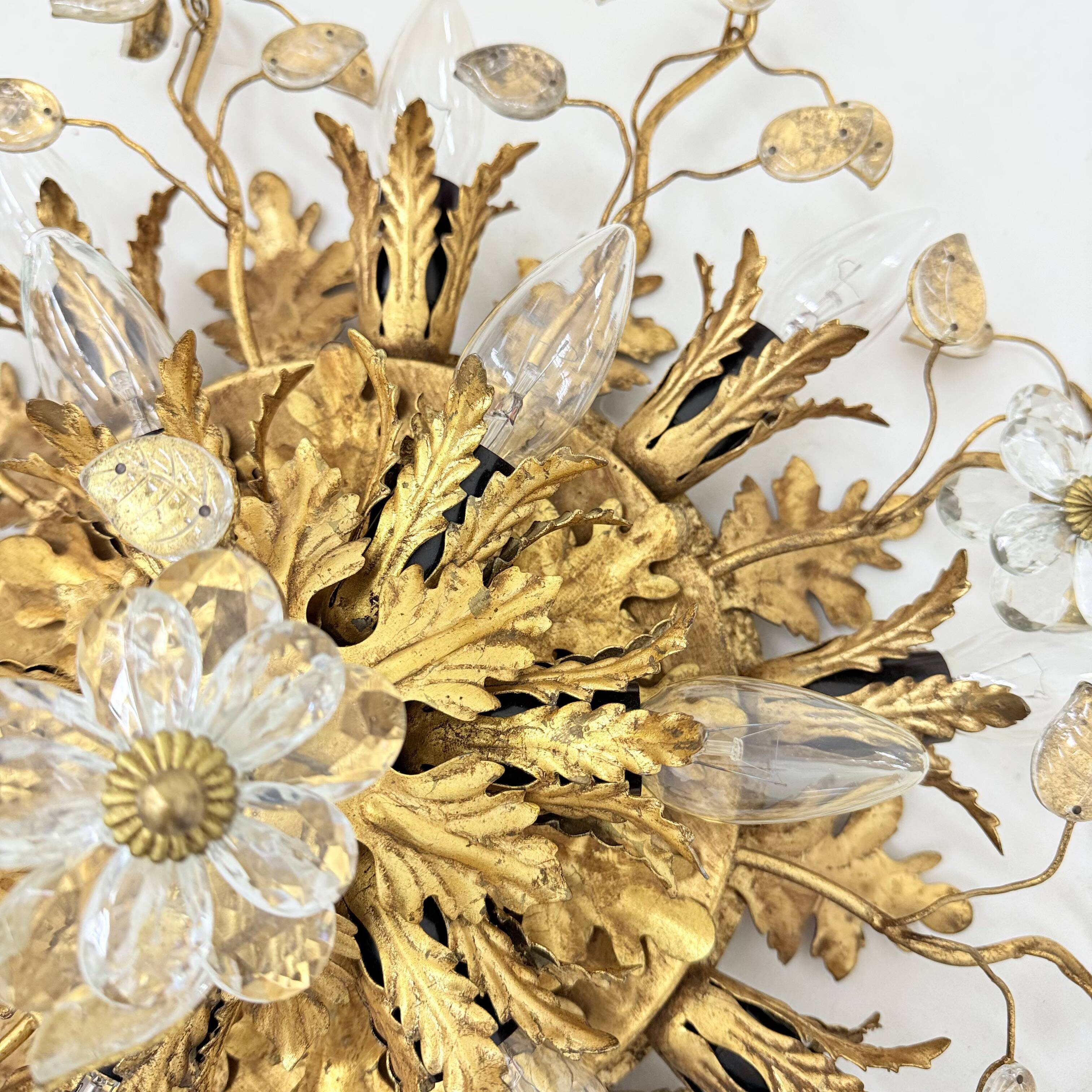 Gold-Plated Metal & Murano Crystal Flowers Flush Mount from Banci Firenze