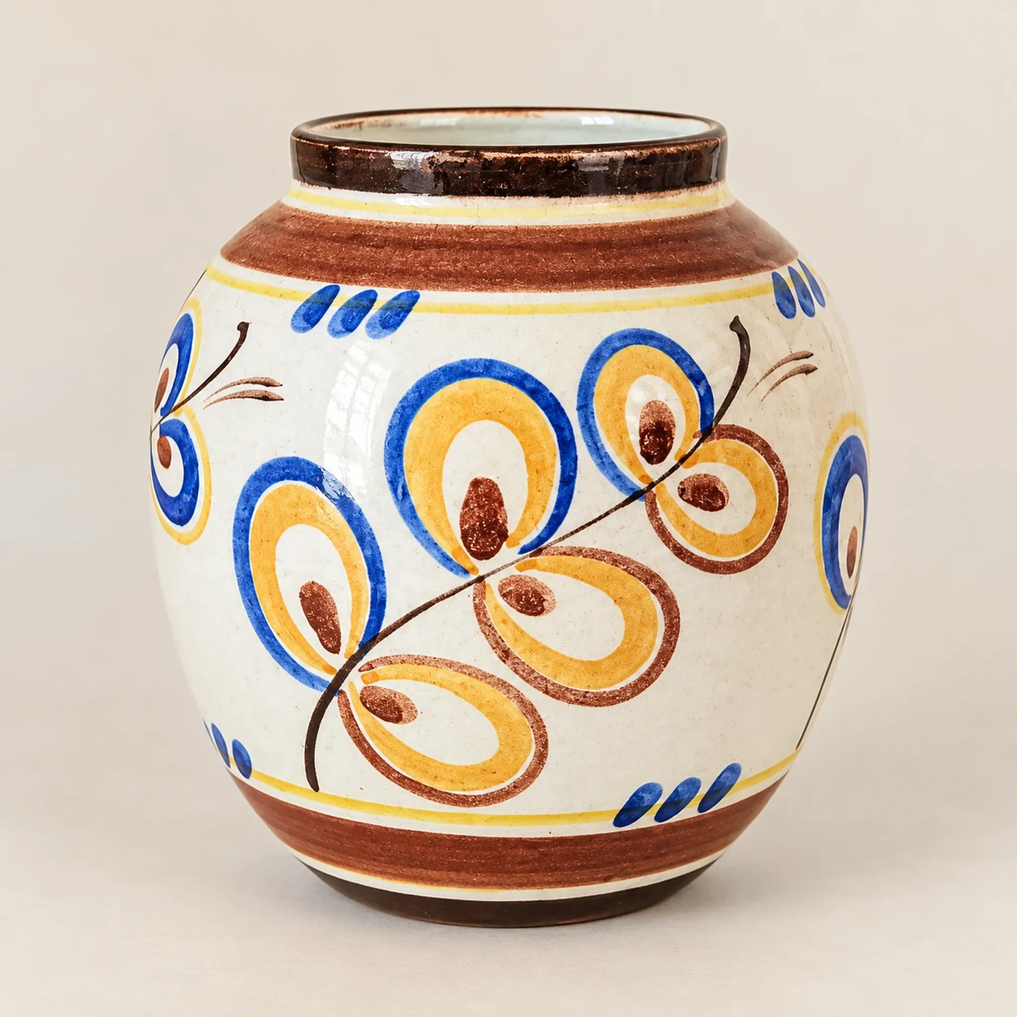 Kupittaan Savi hand-painted vase, Finland, vintage Scandinavian ceramics