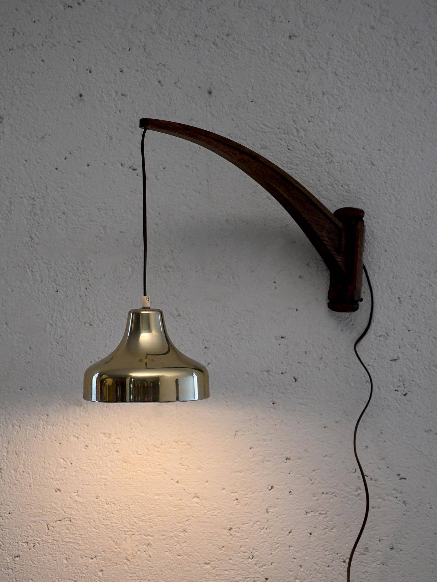 Vintage Scandinavian wall light with brass pendant lampshade