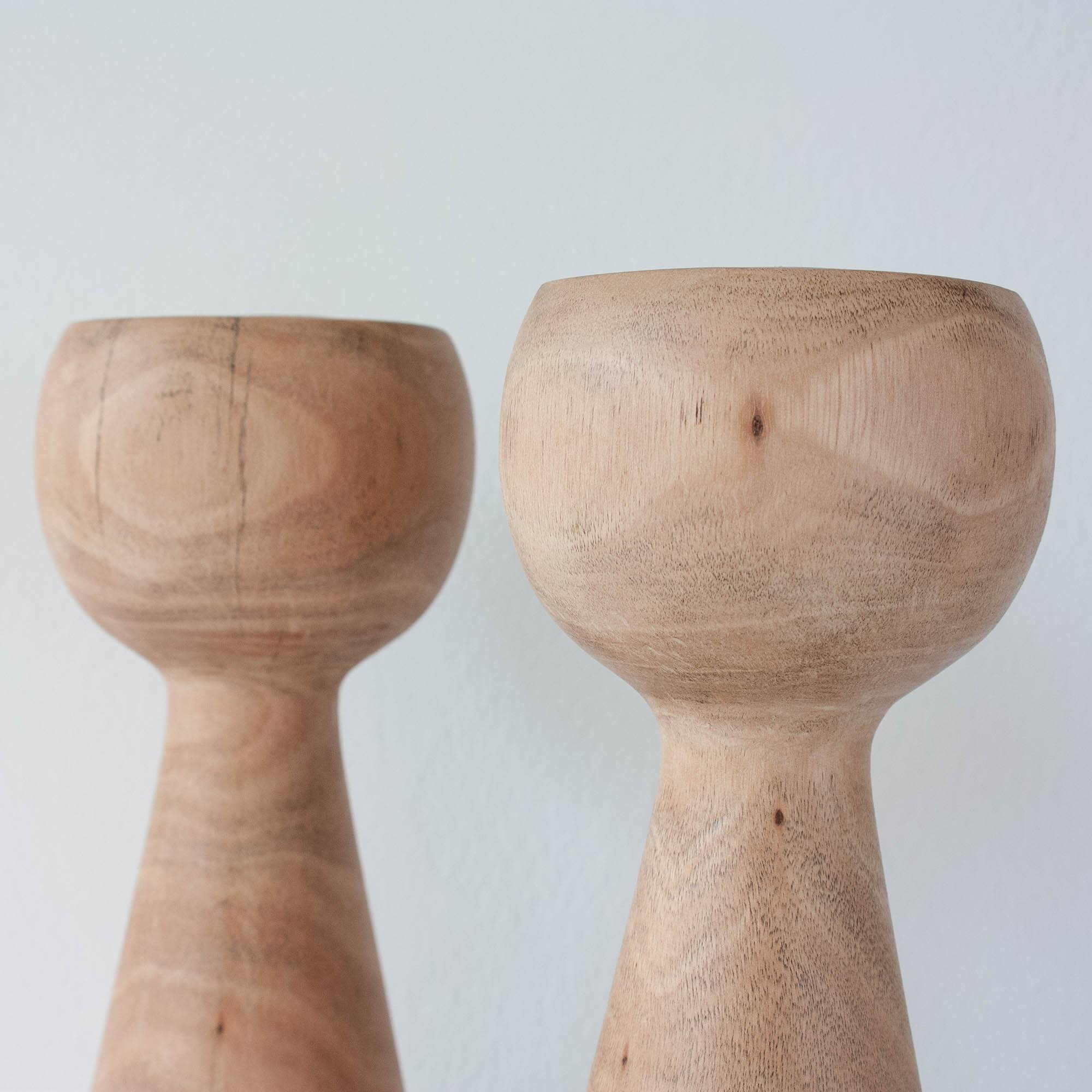 Pair of Wood Candle Holders in Danish Design Style, 1970's