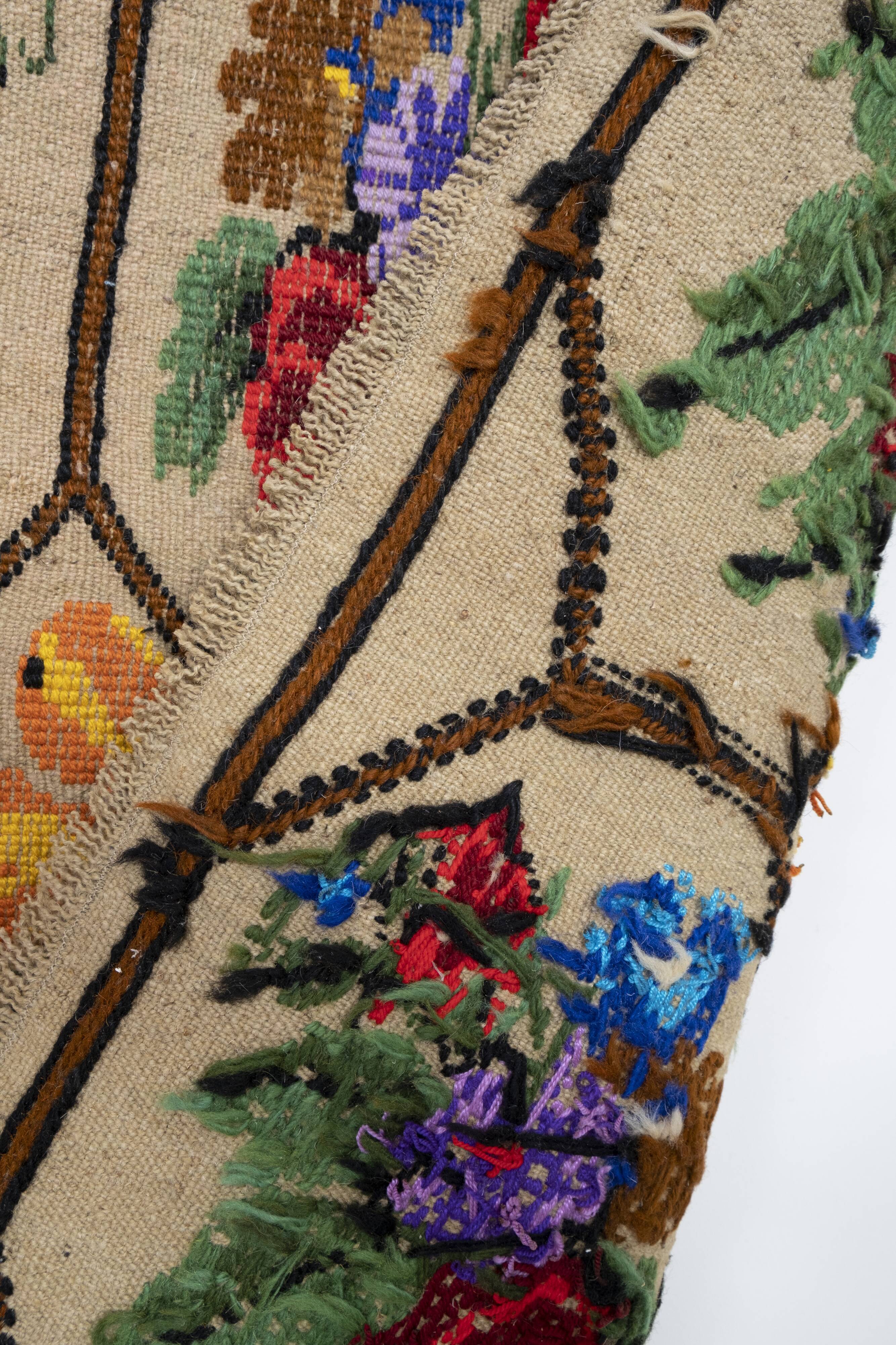 Handwoven Floral Pattern Needlepoint Kids Kilim Rug, Wall Hanging Turkish